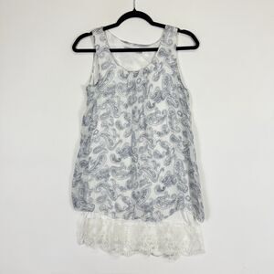 Tendenze Italy Blue White Paisley Silk Lace Trim Tank Top Shirt Women's Sz Small